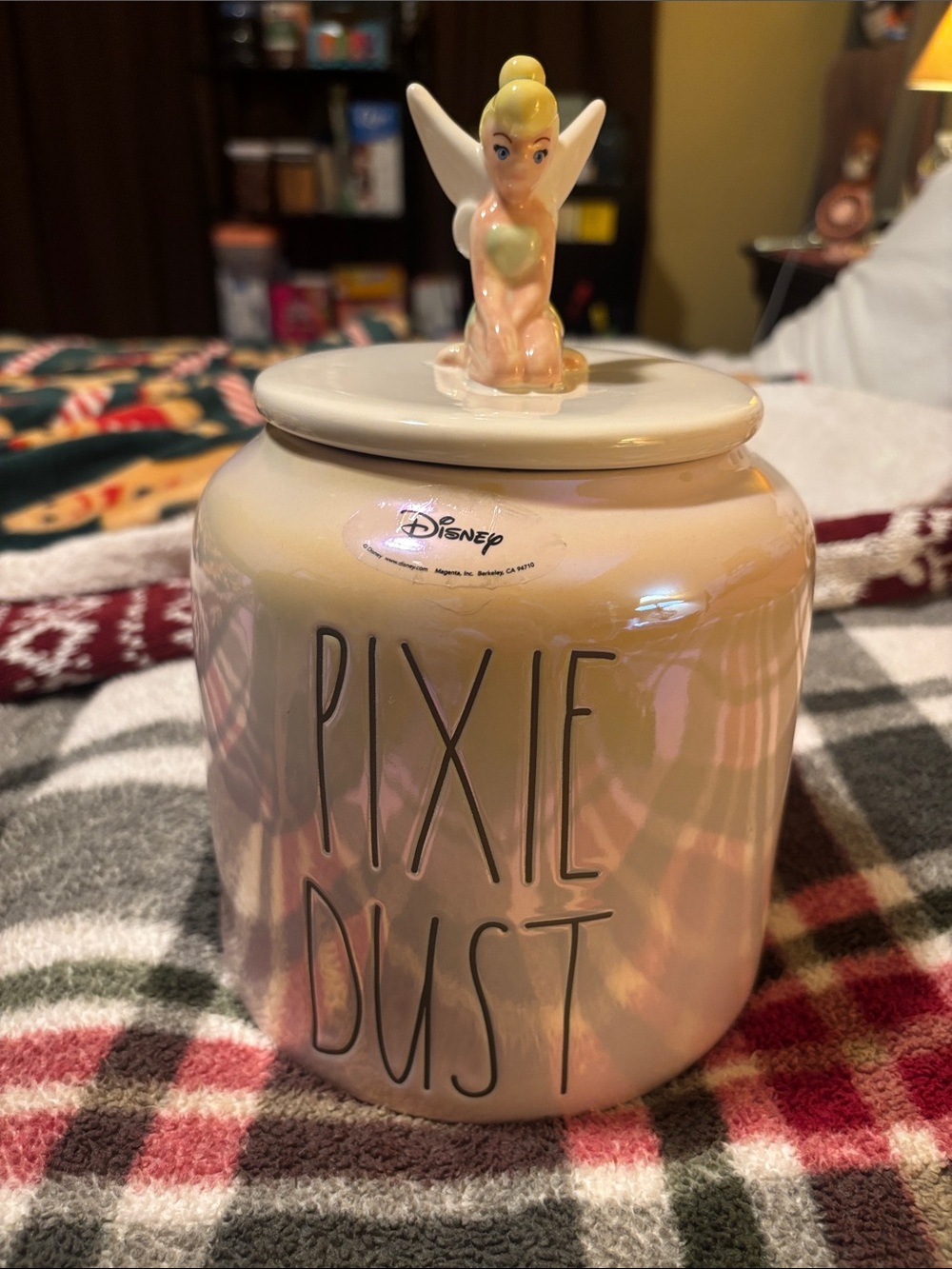 Disney Pearl White Pixie Dust Ceramic Canister with Tinker Bell Lid